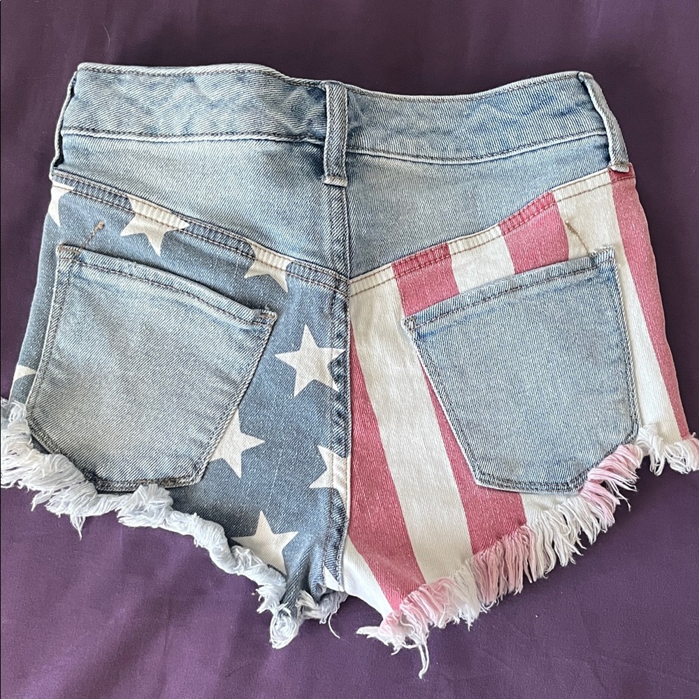 Massimo Blue and Red Star-Striped High-Rise Jean Shorts Size 00